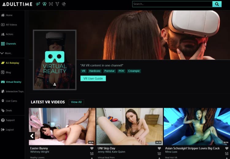 adult time members area showing vr videos