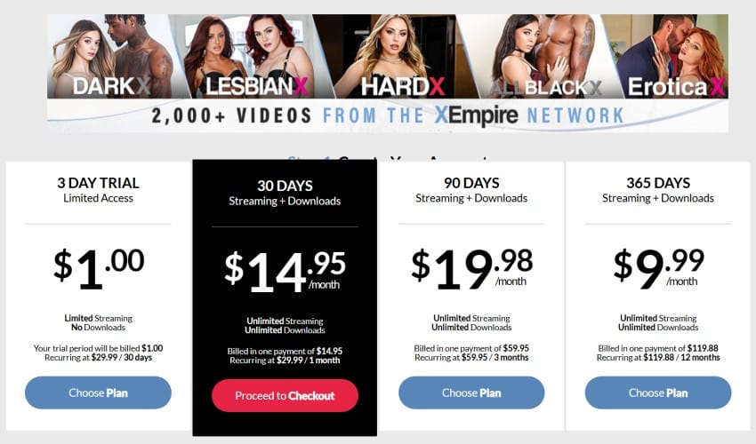 Membership options at X Empire
